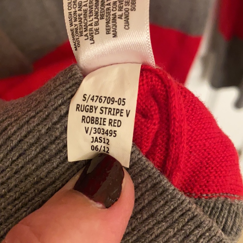 Old Navy Red Gray Stripe V-neck Lightweight Long Sleeve Cotton Sweater Small - Picture 10 of 10